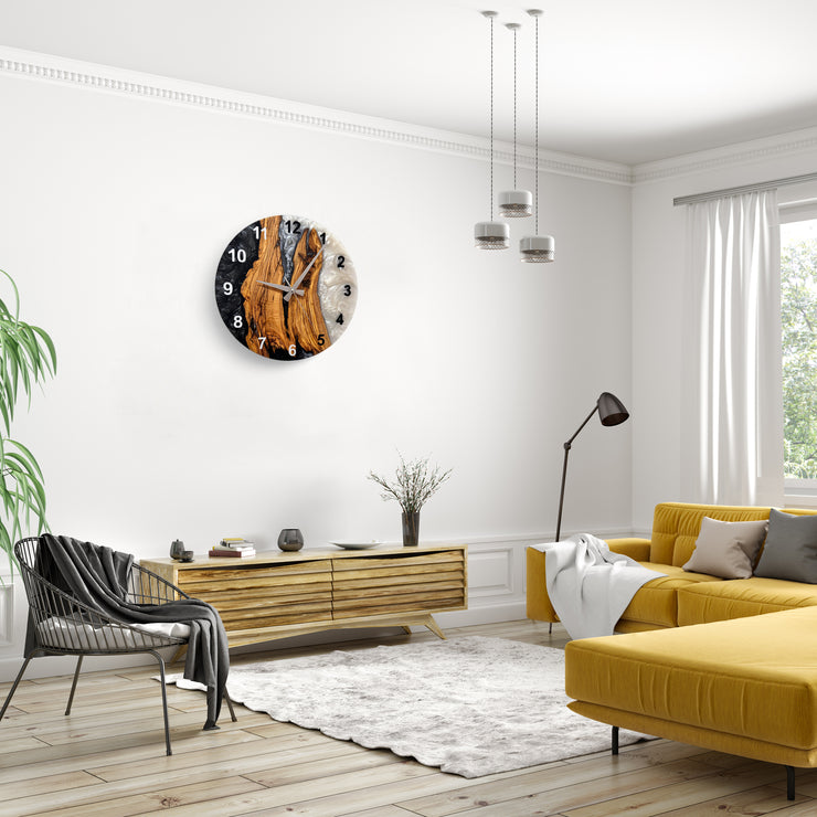 Live Edge Rustic Olive Wood Wall Clock, Olive Wood Wall Clock - Custom Made Resin , Home gift, New Home Gift (Kopya) (Kopya) (Kopya)