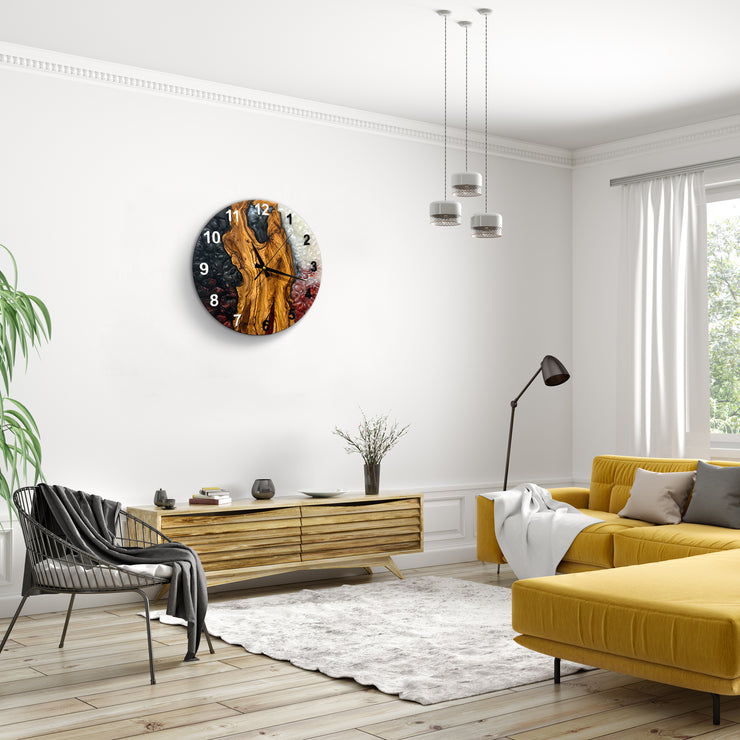 Live Edge Rustic Olive Wood Wall Clock, Olive Wood Wall Clock - Custom Made Resin , Home gift, New Home Gift (Kopya)