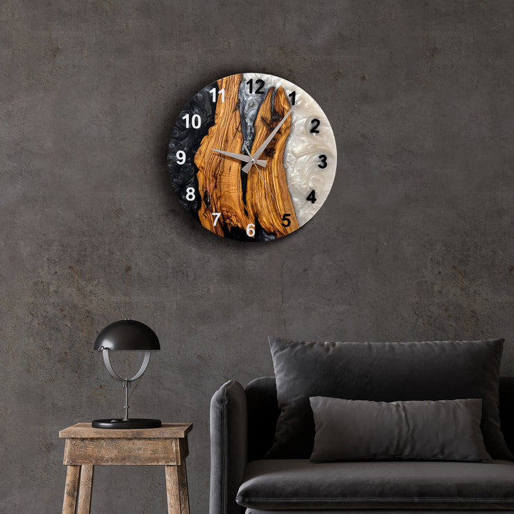 Live Edge Rustic Olive Wood Wall Clock, Olive Wood Wall Clock - Custom Made Resin , Home gift, New Home Gift (Kopya) (Kopya) (Kopya)