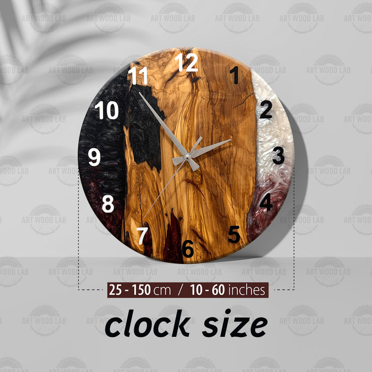 Live Edge Rustic Olive Wood Wall Clock, Olive Wood Wall Clock - Custom Made Resin , Home gift, New Home Gift (Kopya) (Kopya)