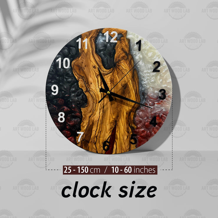 Live Edge Rustic Olive Wood Wall Clock, Olive Wood Wall Clock - Custom Made Resin , Home gift, New Home Gift (Kopya)