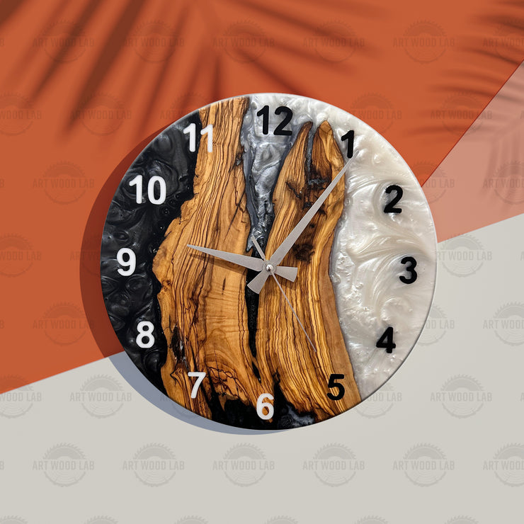 Live Edge Rustic Olive Wood Wall Clock, Olive Wood Wall Clock - Custom Made Resin , Home gift, New Home Gift (Kopya) (Kopya) (Kopya)