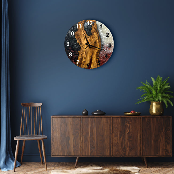Live Edge Rustic Olive Wood Wall Clock, Olive Wood Wall Clock - Custom Made Resin , Home gift, New Home Gift (Kopya)