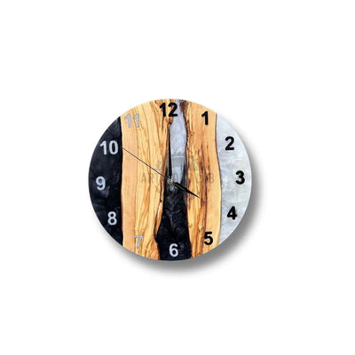 Turquoise white toning Olive Wood Wall Clock - Art Wood Lab