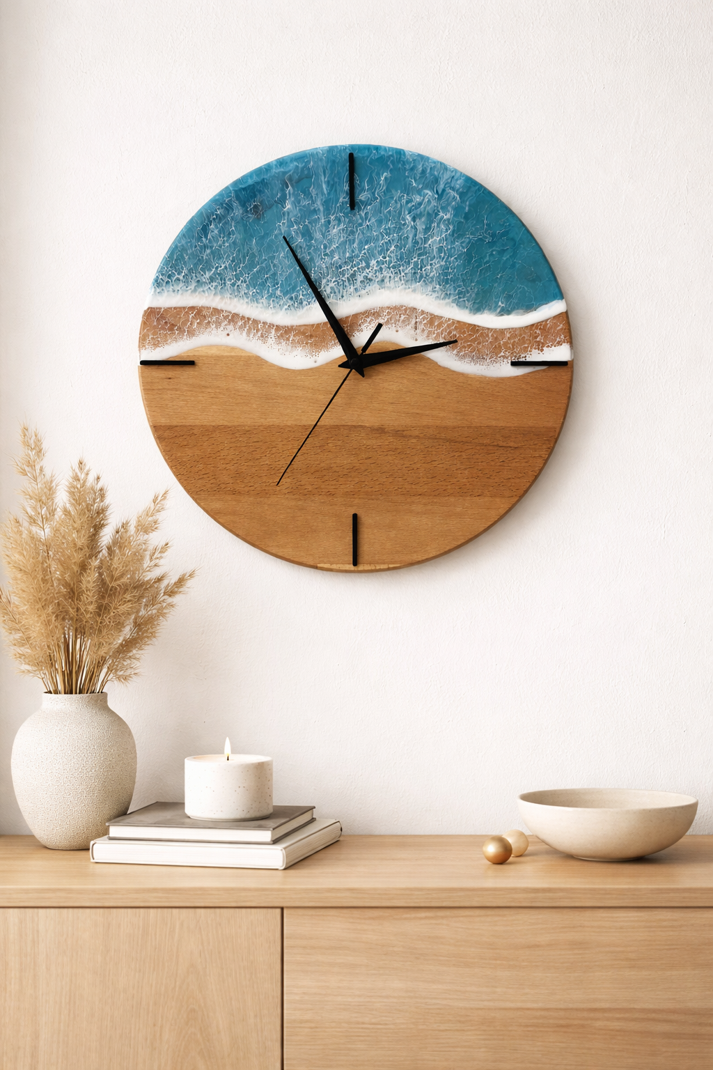 Handmade Ocean Wave Resin Wall Clock – Premium Wooden Epoxy Clock – Perfect Housewarming Gift