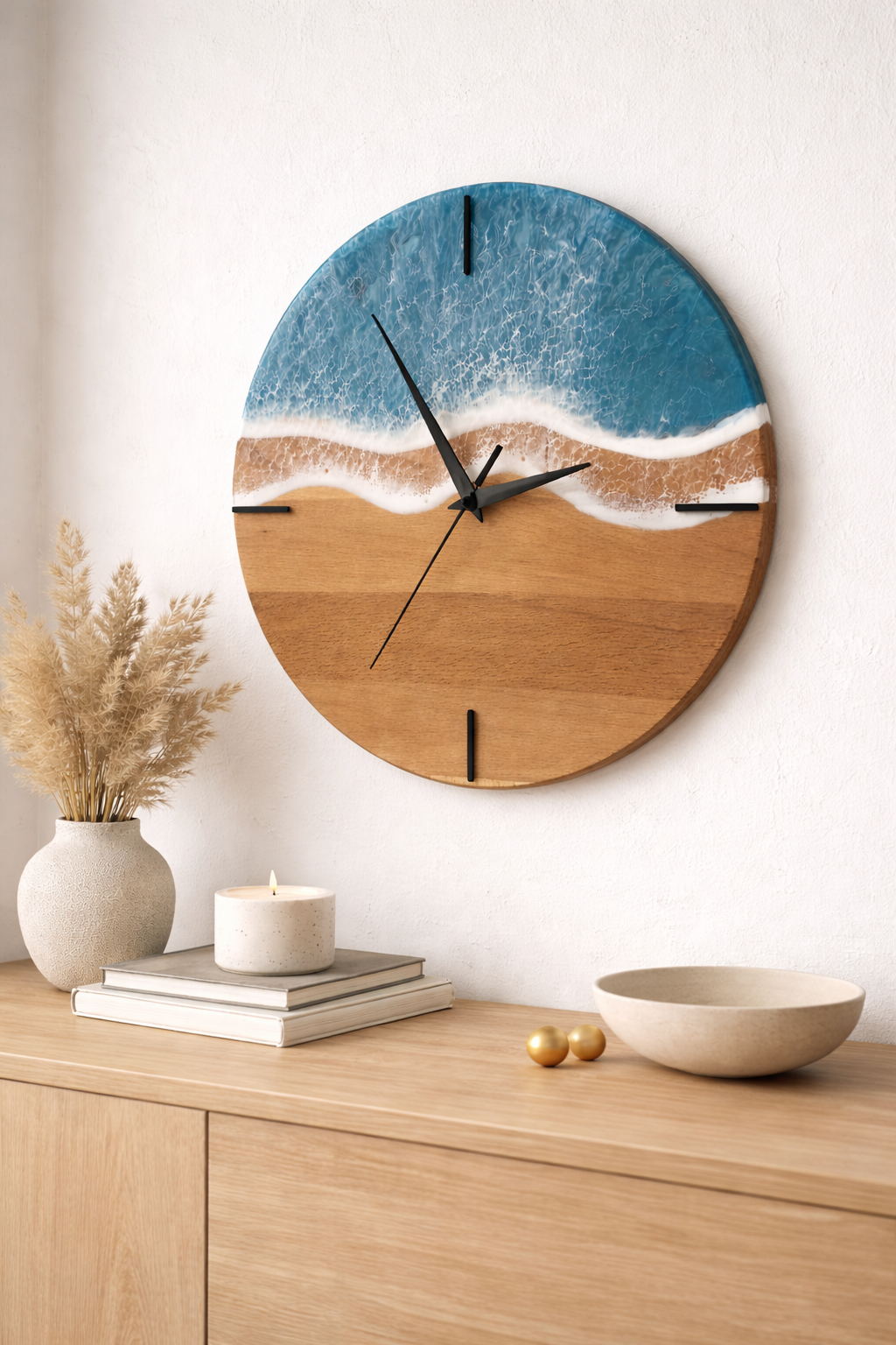 Handmade Ocean Wave Resin Wall Clock – Premium Wooden Epoxy Clock – Perfect Housewarming Gift