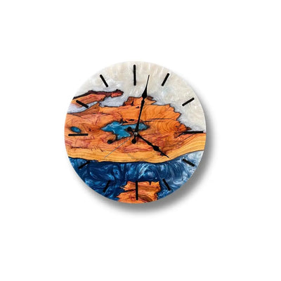 Turquoise white toning Olive Wood Wall Clock - Art Wood Lab
