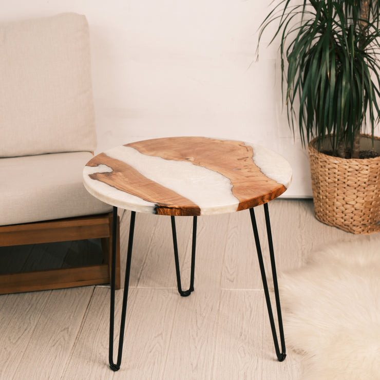 Handcrafted Round Olive Wood and Epoxy Side Table - Transparent Black Custom Colors Sizes , Home Gift, Living Room Decor - Art Wood Lab