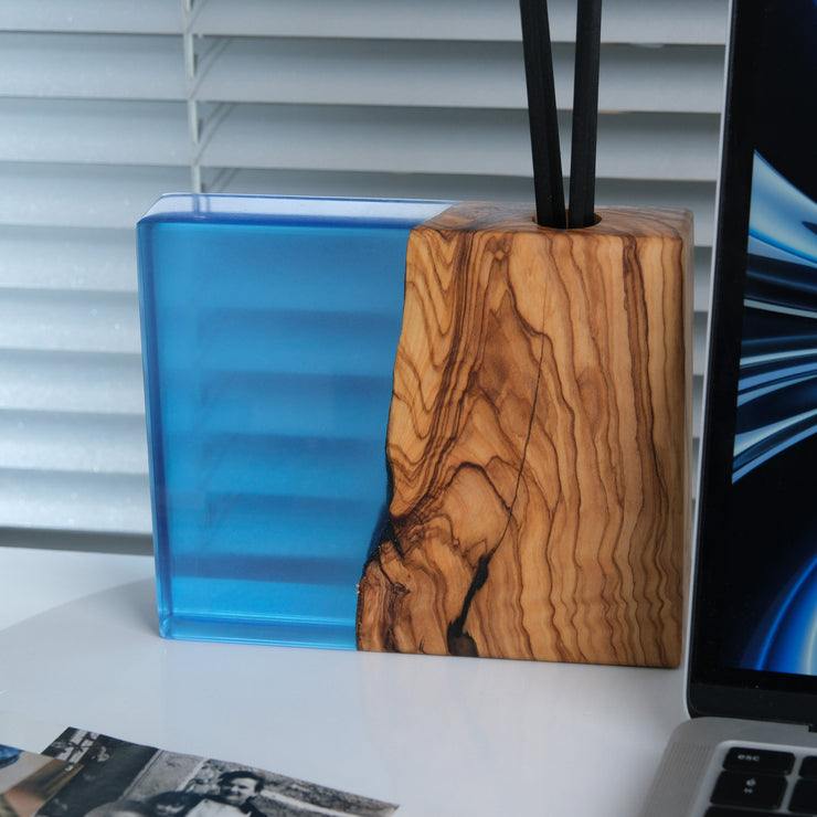 Epoxy Reed Diffuser Square, Handmade Wood Resin Diffuser with Black Reed Wood Sticks, Housewarming Gift, Luxury Home Decor, Christmas Gift - Art Wood Lab