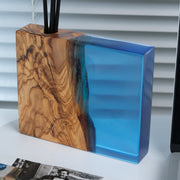Epoxy Reed Diffuser Square, Handmade Wood Resin Diffuser with Black Reed Wood Sticks, Housewarming Gift, Luxury Home Decor, Christmas Gift - Art Wood Lab