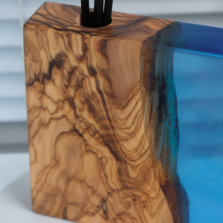 Epoxy Reed Diffuser Square, Handmade Wood Resin Diffuser with Black Reed Wood Sticks, Housewarming Gift, Luxury Home Decor, Christmas Gift - Art Wood Lab