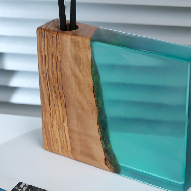 Epoxy Reed Diffuser Square, Handmade Wood Resin Diffuser with Black Reed Wood Sticks, Housewarming Gift, Luxury Home Decor, Christmas Gift - Art Wood Lab