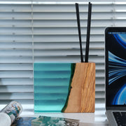 Epoxy Reed Diffuser Square, Handmade Wood Resin Diffuser with Black Reed Wood Sticks, Housewarming Gift, Luxury Home Decor, Christmas Gift - Art Wood Lab