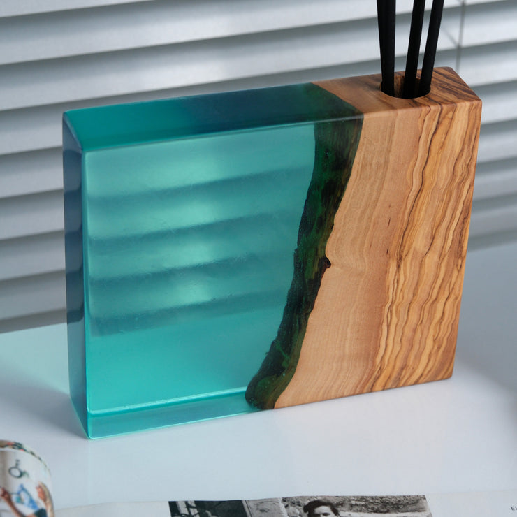 Epoxy Reed Diffuser Square, Handmade Wood Resin Diffuser with Black Reed Wood Sticks, Housewarming Gift, Luxury Home Decor, Christmas Gift - Art Wood Lab