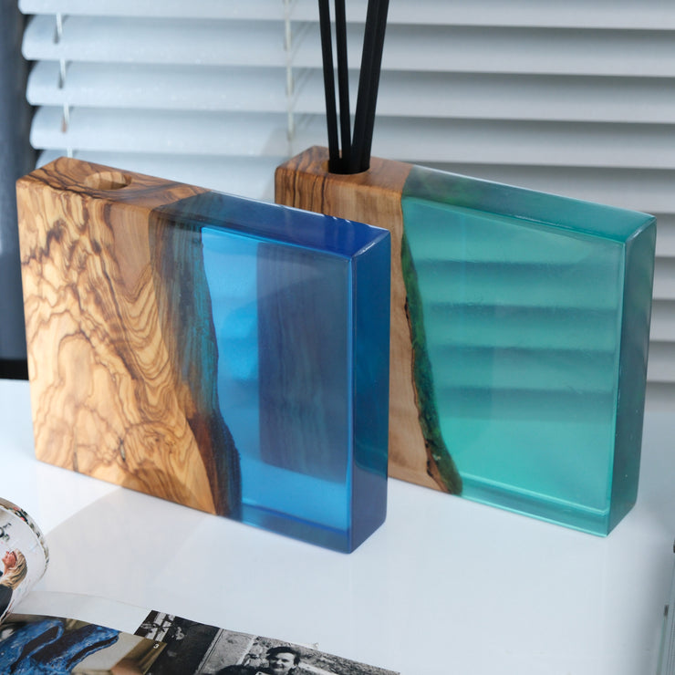 Epoxy Reed Diffuser Square, Handmade Wood Resin Diffuser with Black Reed Wood Sticks, Housewarming Gift, Luxury Home Decor, Christmas Gift - Art Wood Lab