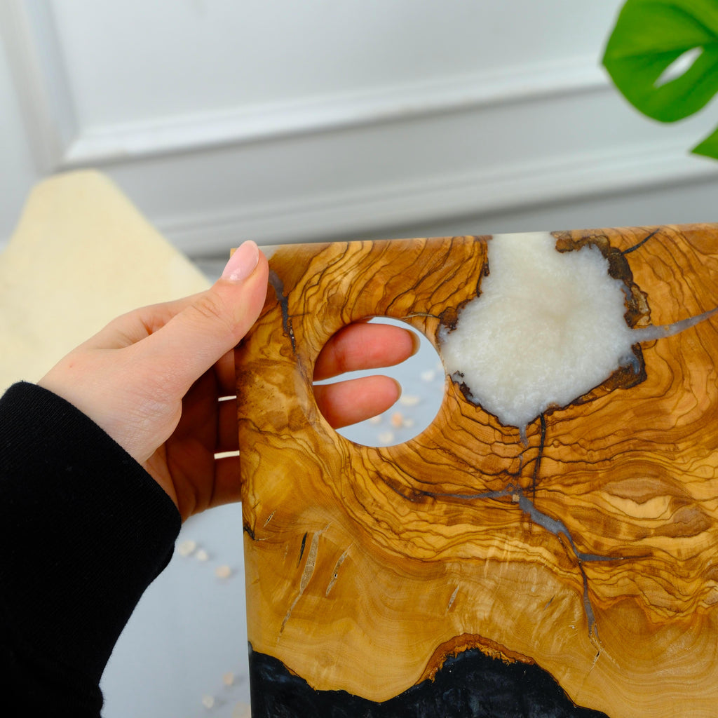 Custom Resin River Charcuterie Board, Handmade Olive Wood Serving Tray