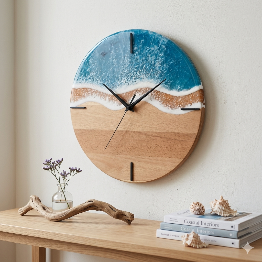 Epoxy Ocean Wall Clock Wedding Gift for Couple, Modern Beach Wall Clock, Epoxy Resin Wall Art