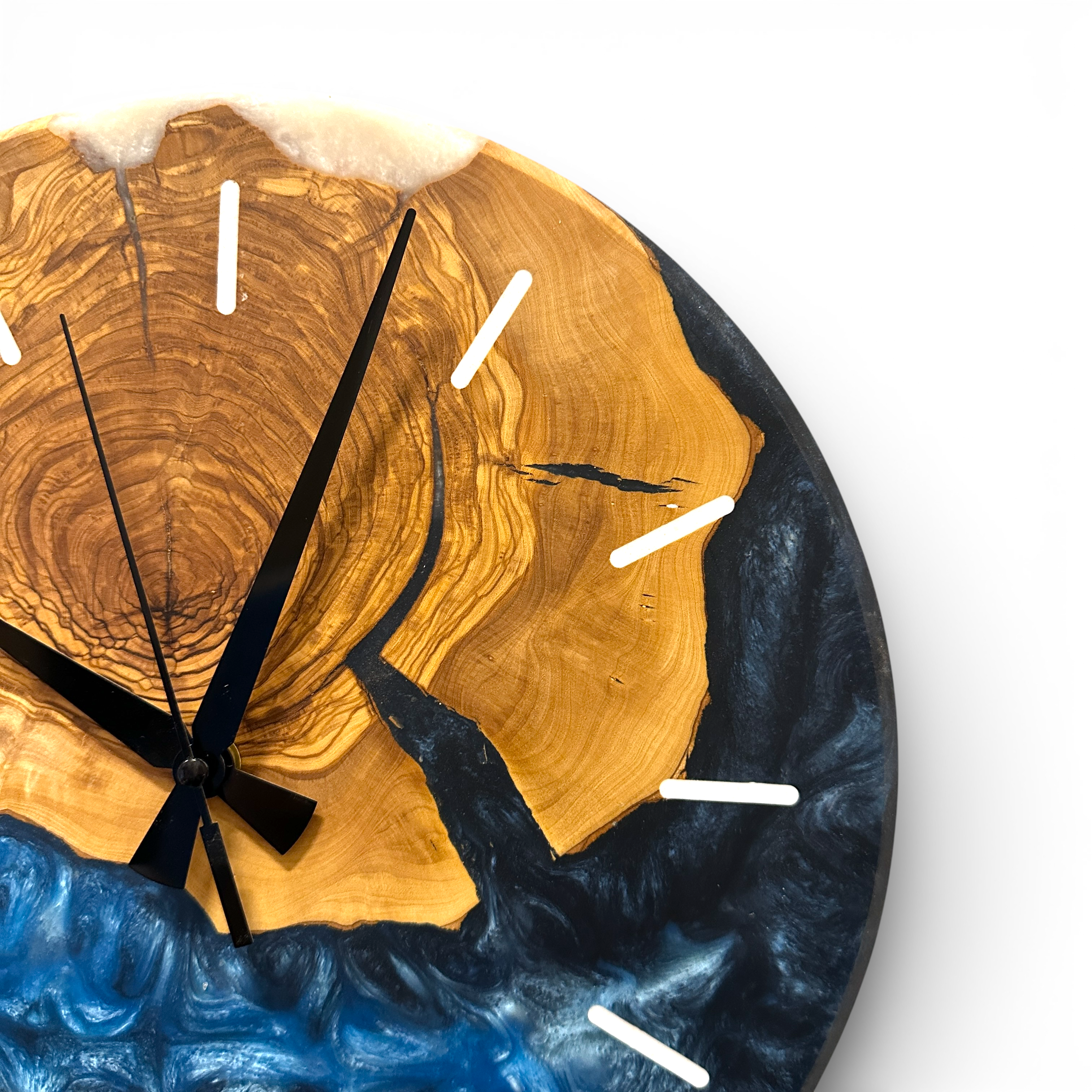 Custom Olive Wood and Resin Wall Clock, Live Edge Rustic Home Decor