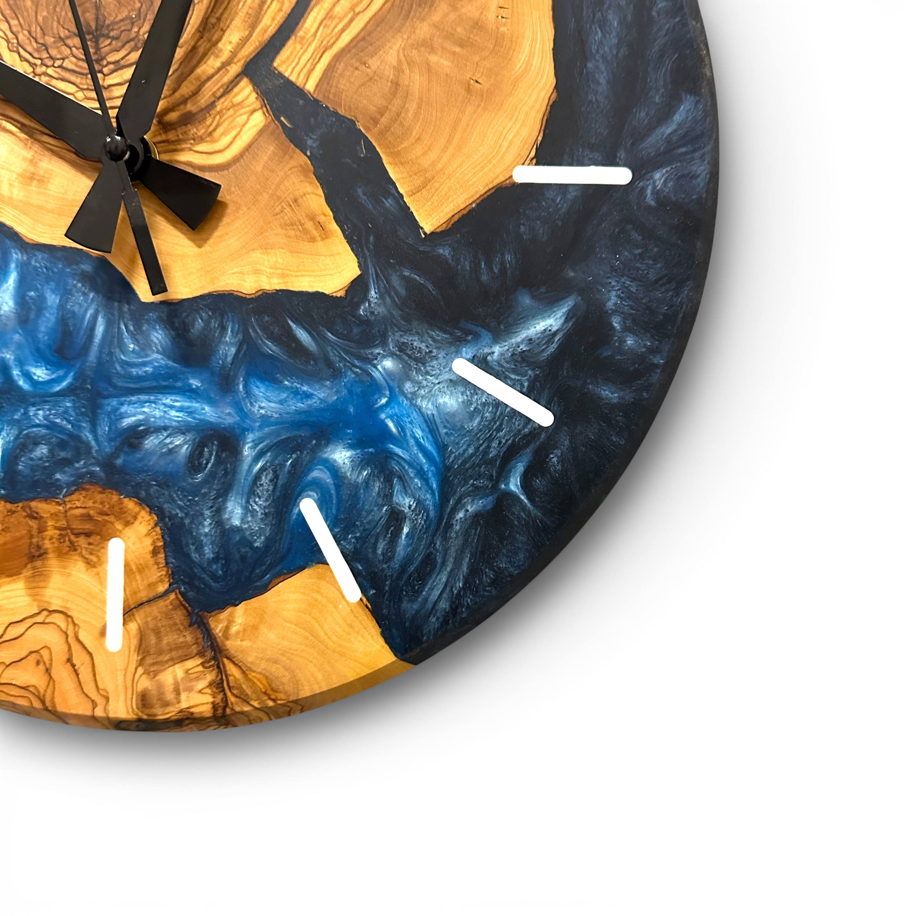 Custom Olive Wood and Resin Wall Clock, Live Edge Rustic Home Decor