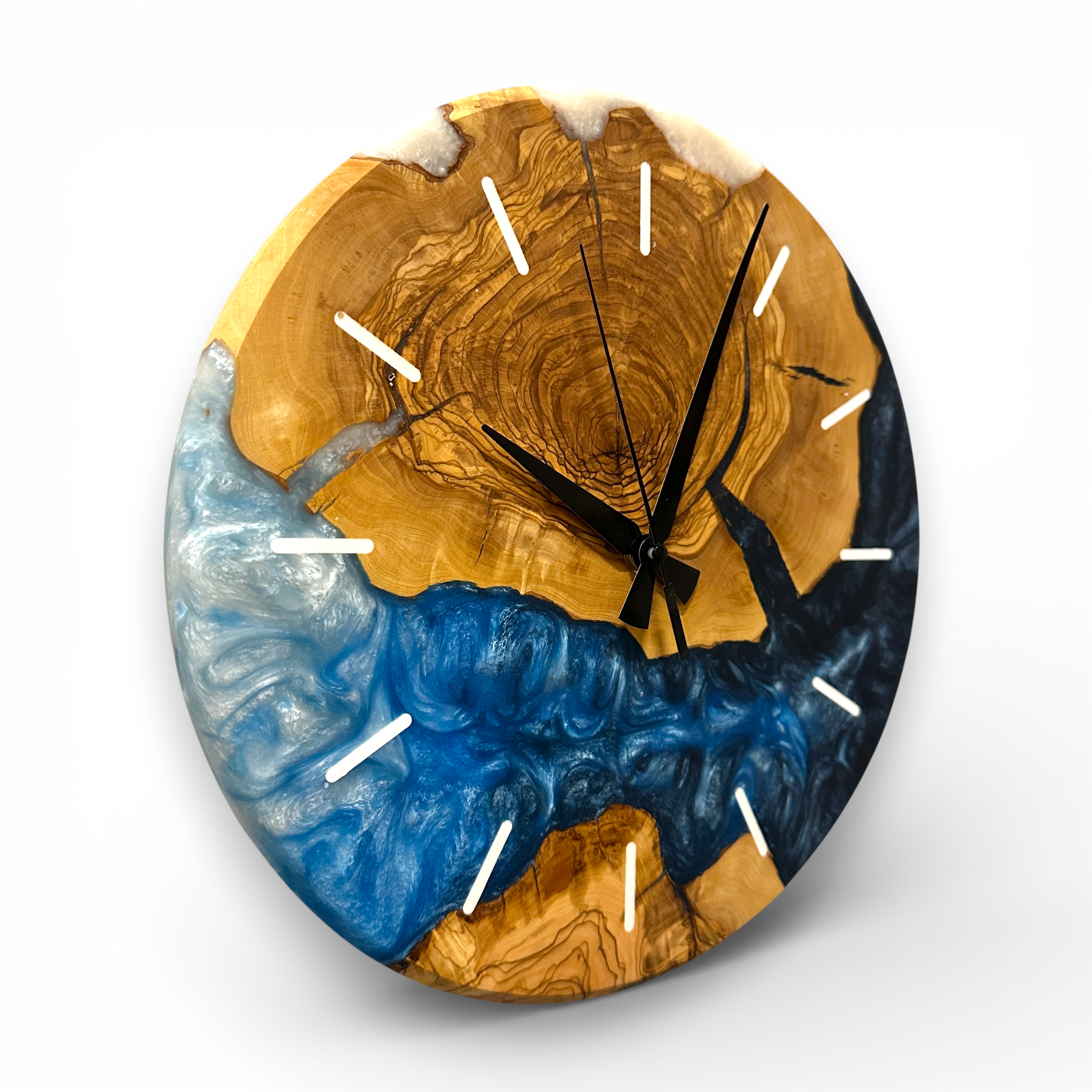 Custom Olive Wood and Resin Wall Clock, Live Edge Rustic Home Decor