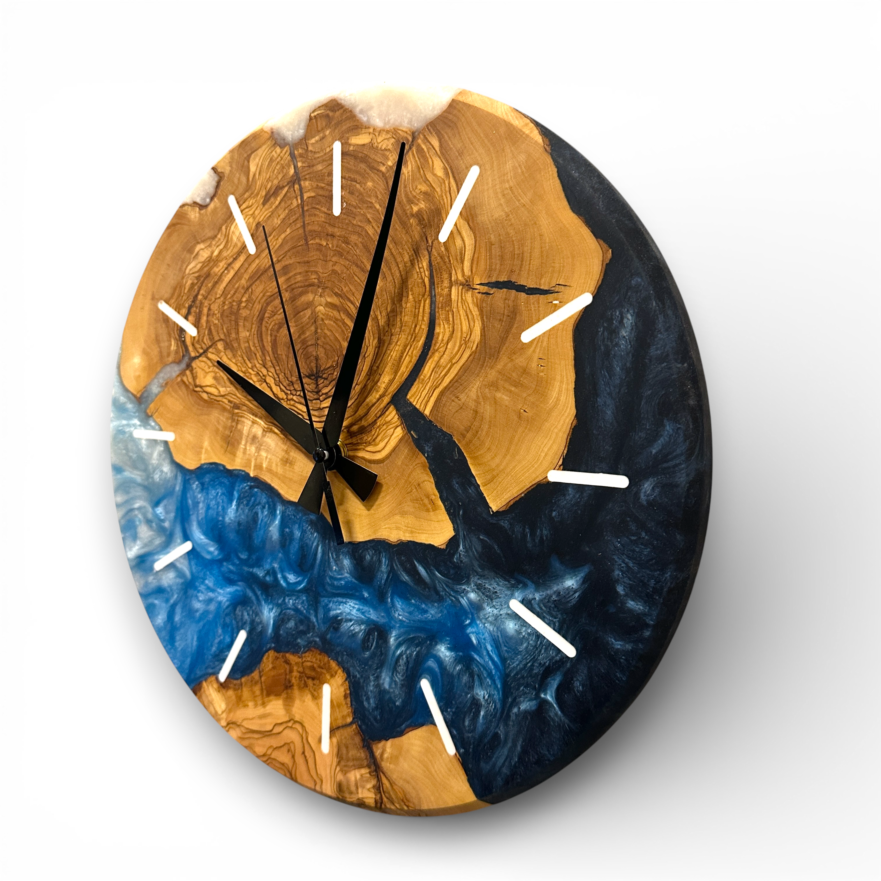 Custom Olive Wood and Resin Wall Clock, Live Edge Rustic Home Decor