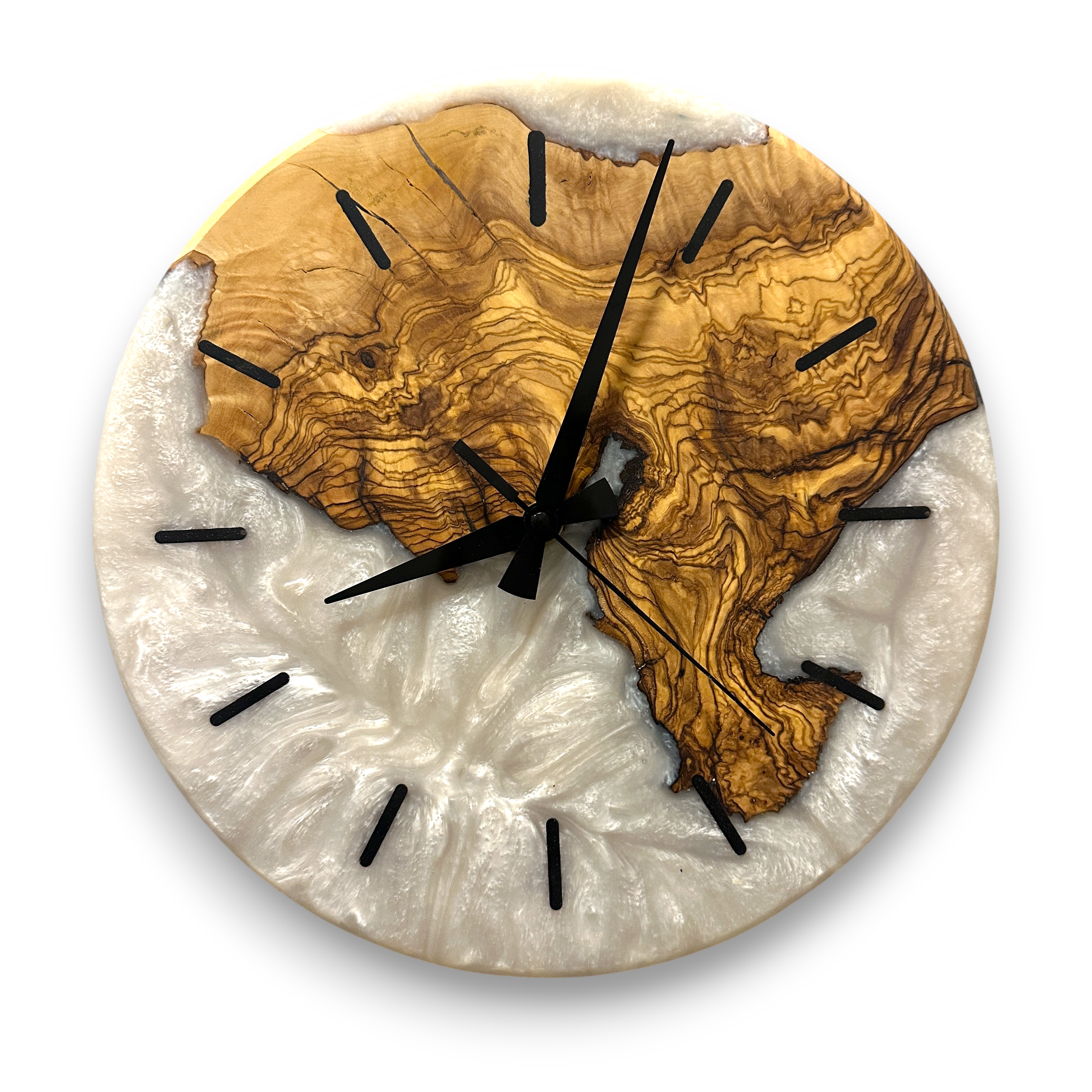 Olive Wood Wall Clock, Resin Art and Live Edge, Home Decor