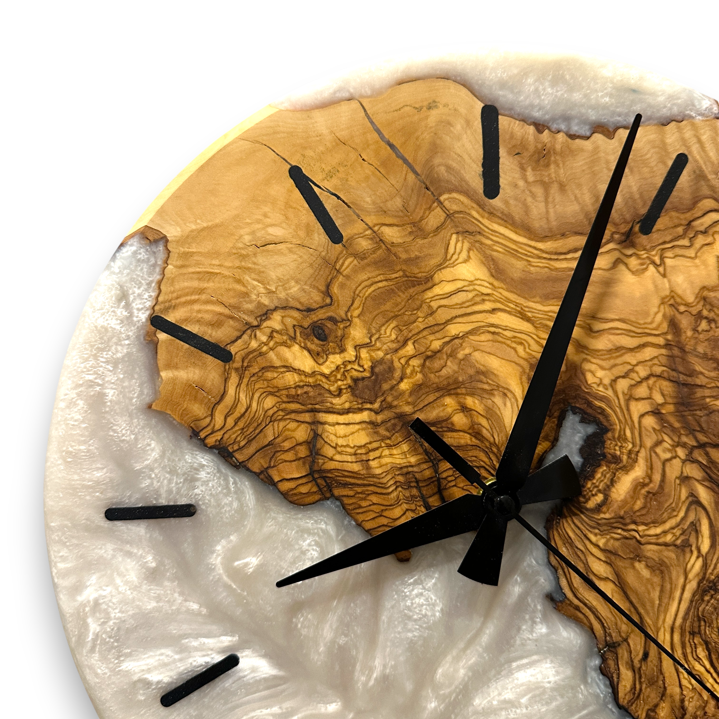 Olive Wood Wall Clock, Resin Art and Live Edge, Home Decor
