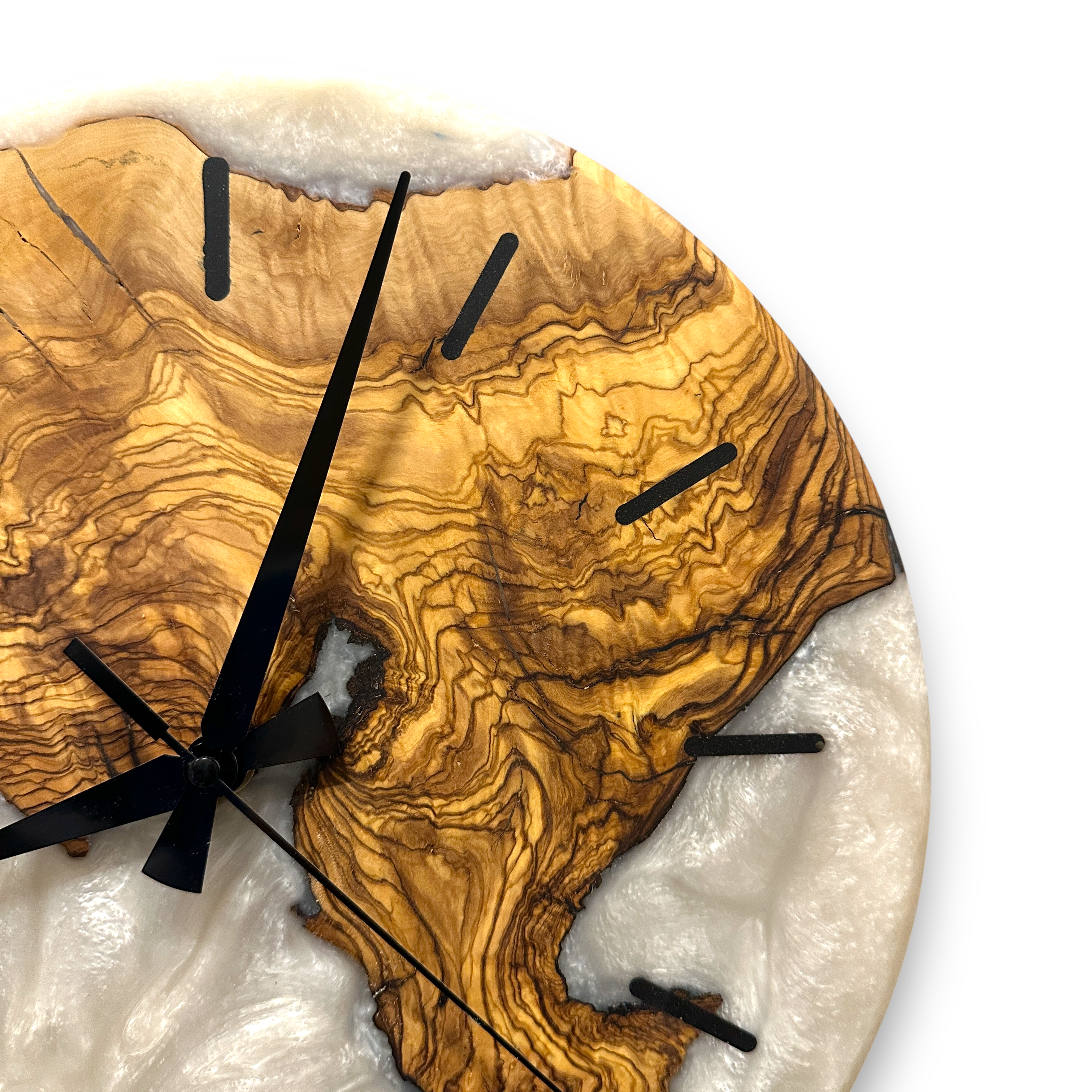 Olive Wood Wall Clock, Resin Art and Live Edge, Home Decor