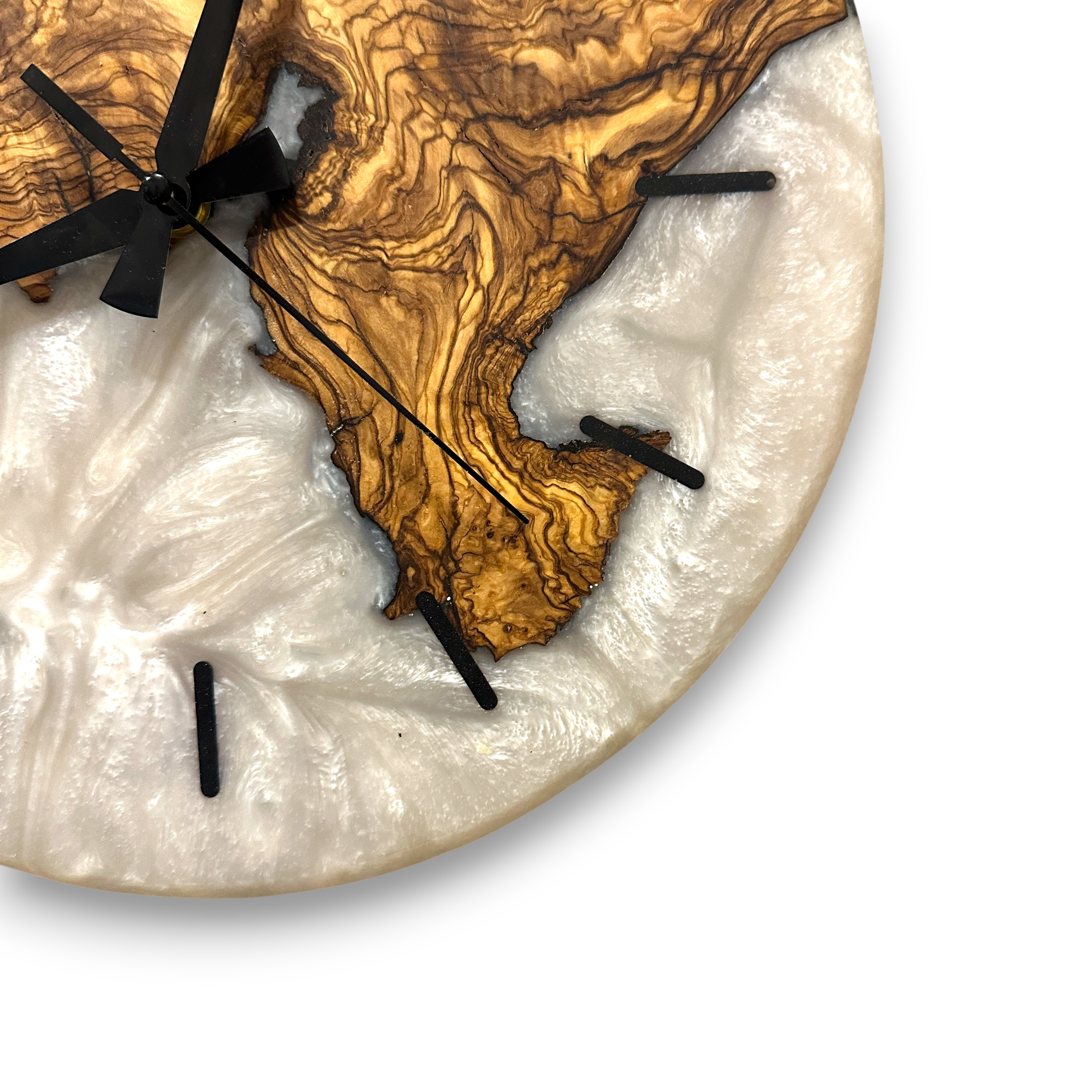 Olive Wood Wall Clock, Resin Art and Live Edge, Home Decor