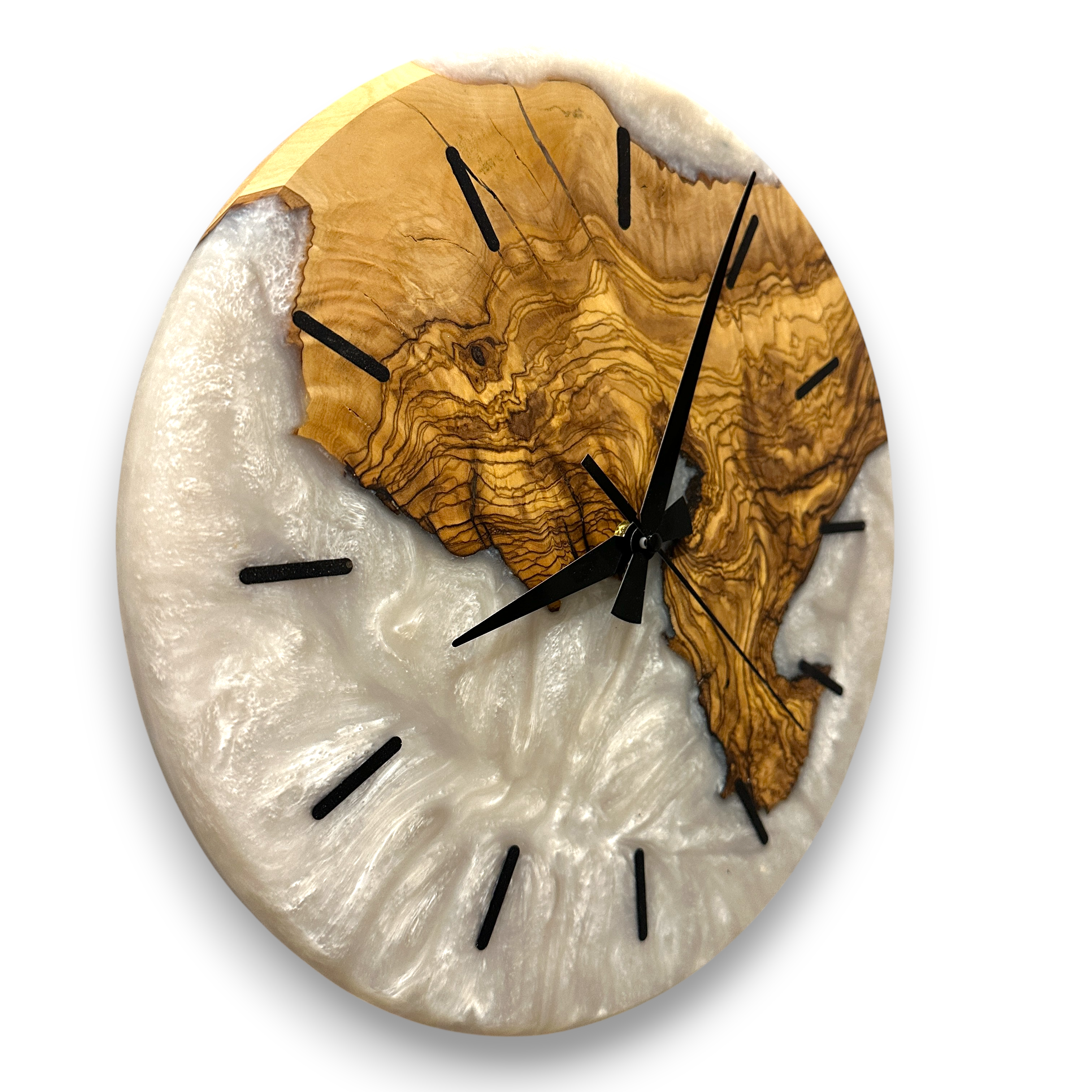 Olive Wood Wall Clock, Resin Art and Live Edge, Home Decor