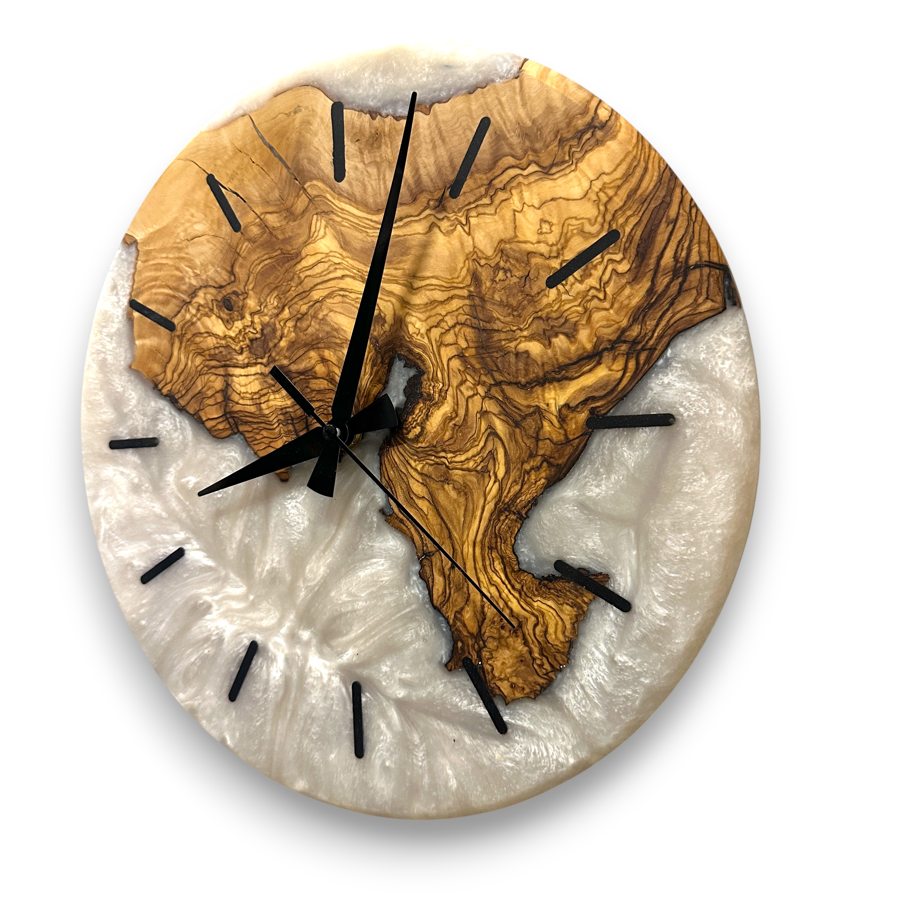 Olive Wood Wall Clock, Resin Art and Live Edge, Home Decor