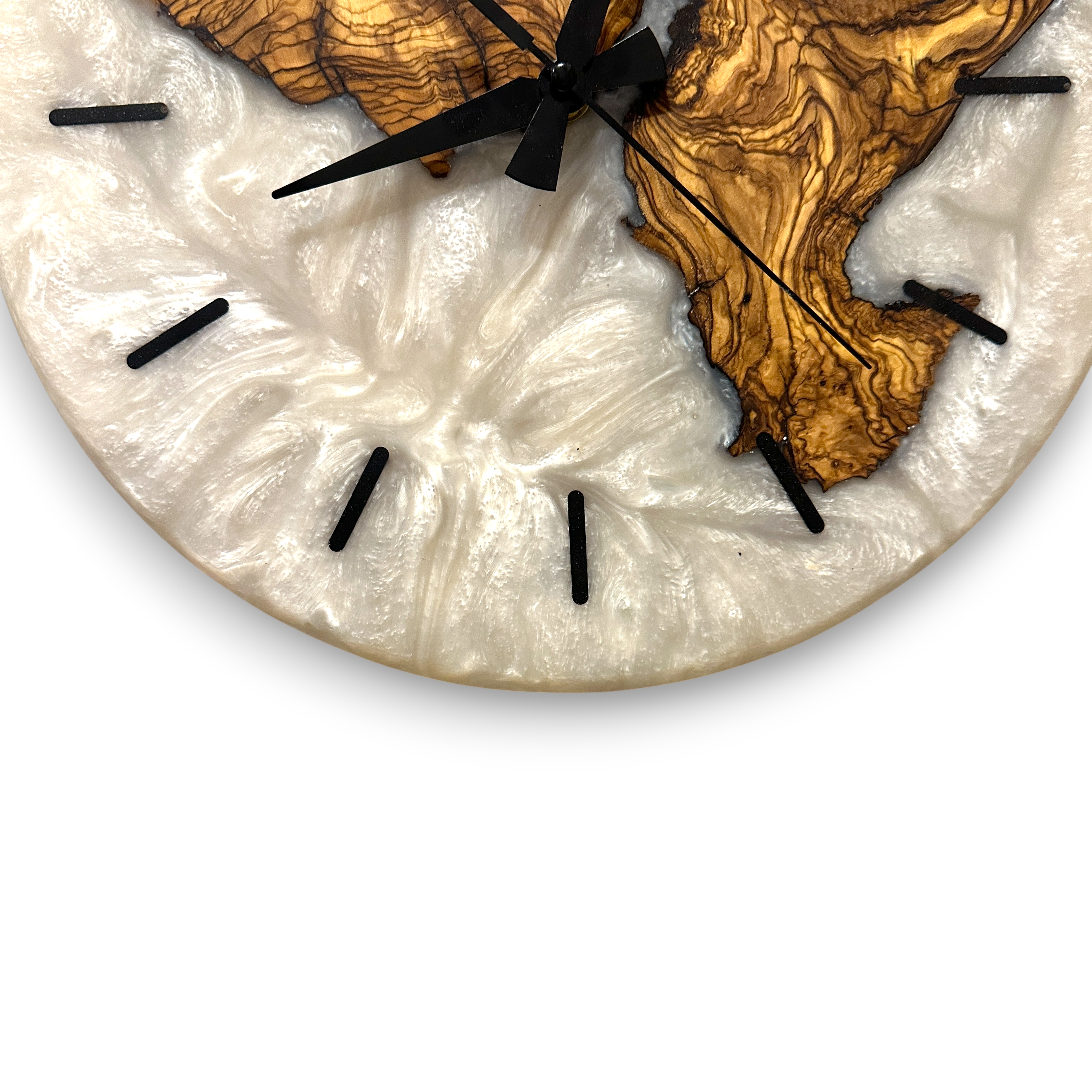Olive Wood Wall Clock, Resin Art and Live Edge, Home Decor