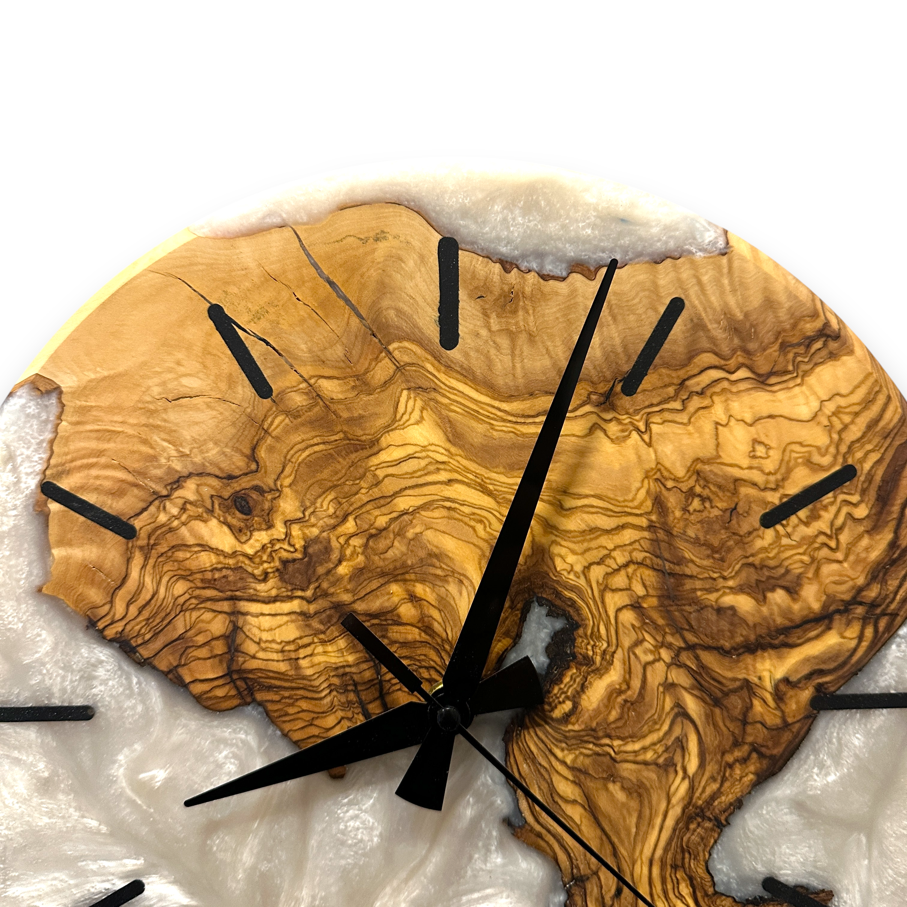 Olive Wood Wall Clock, Resin Art and Live Edge, Home Decor