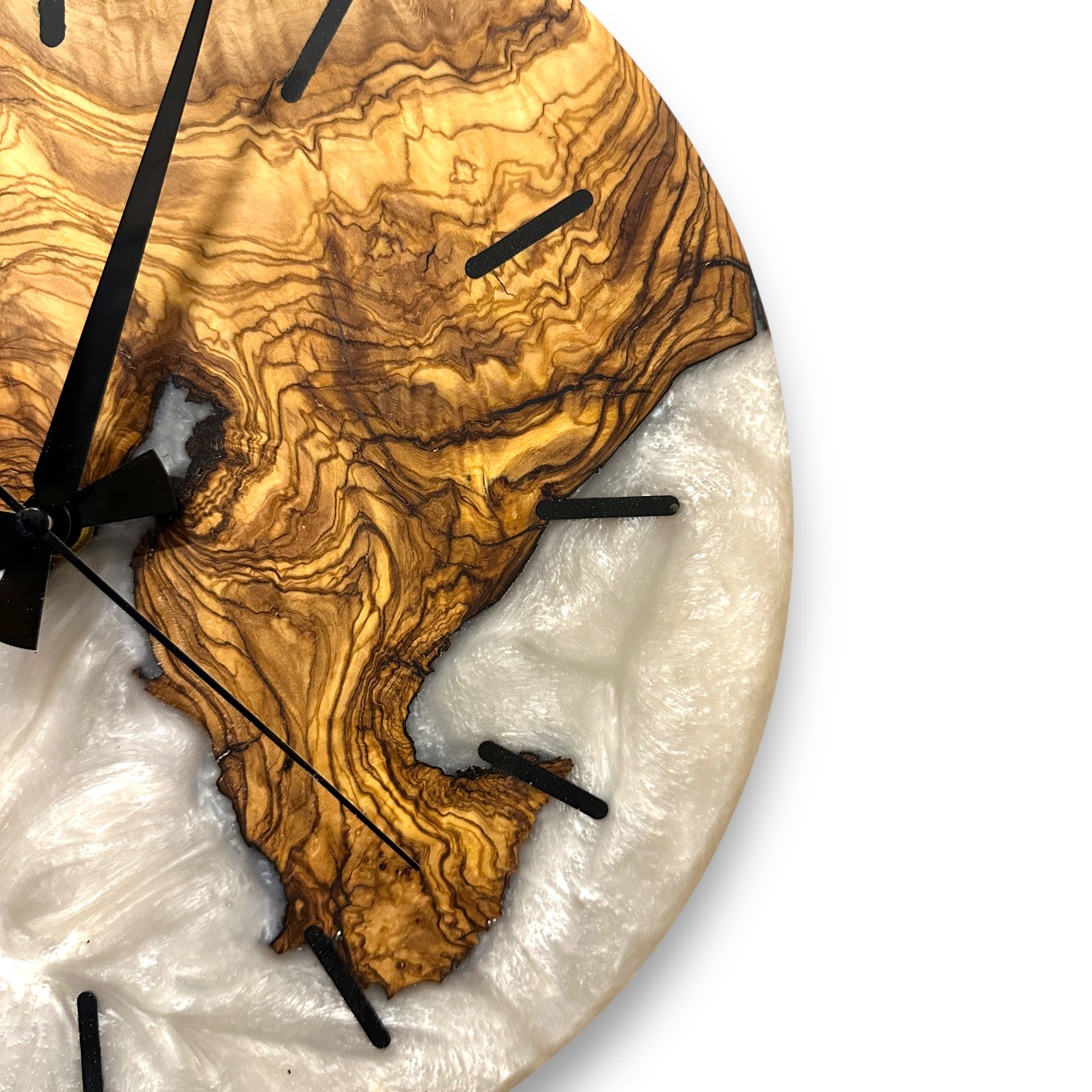 Olive Wood Wall Clock, Resin Art and Live Edge, Home Decor