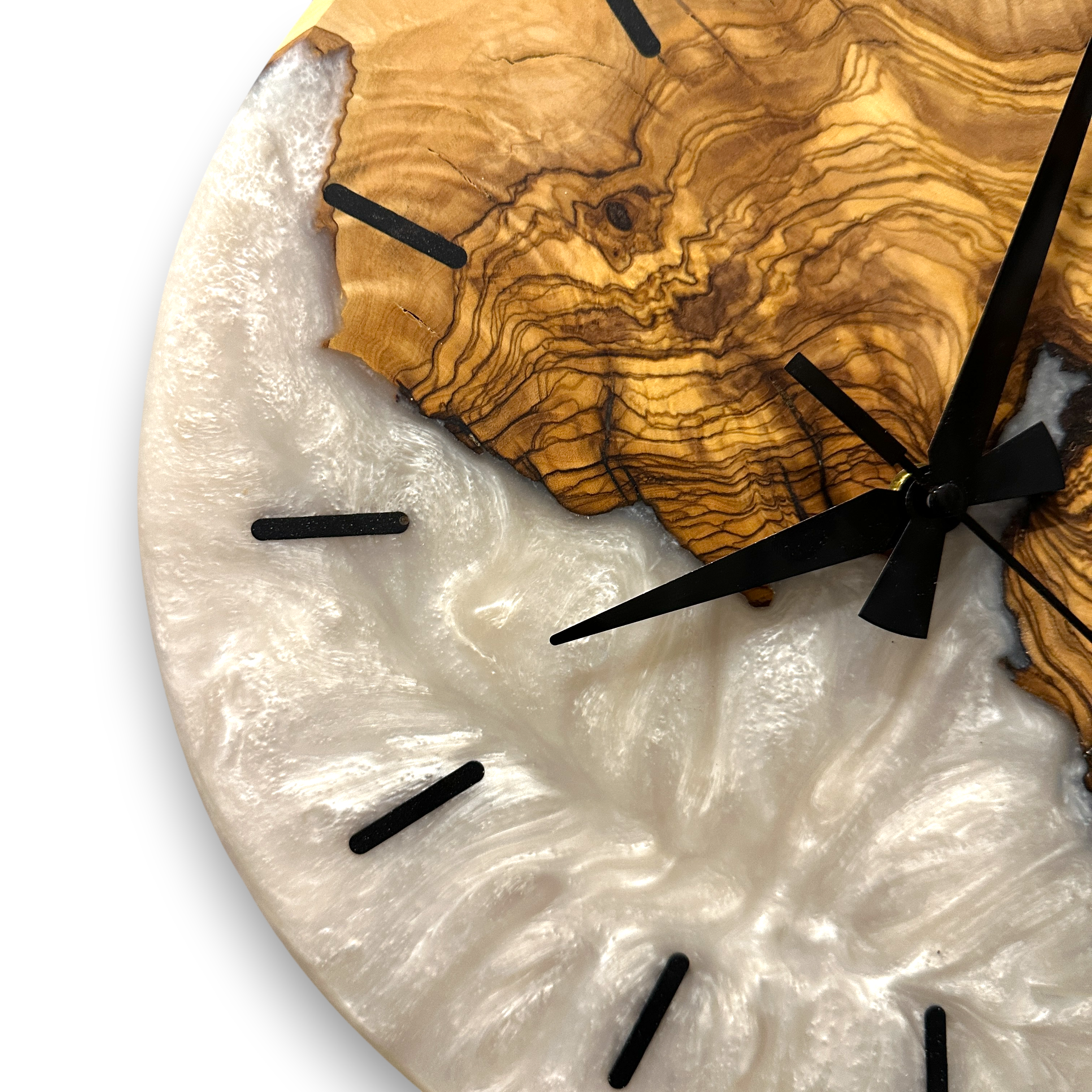 Olive Wood Wall Clock, Resin Art and Live Edge, Home Decor