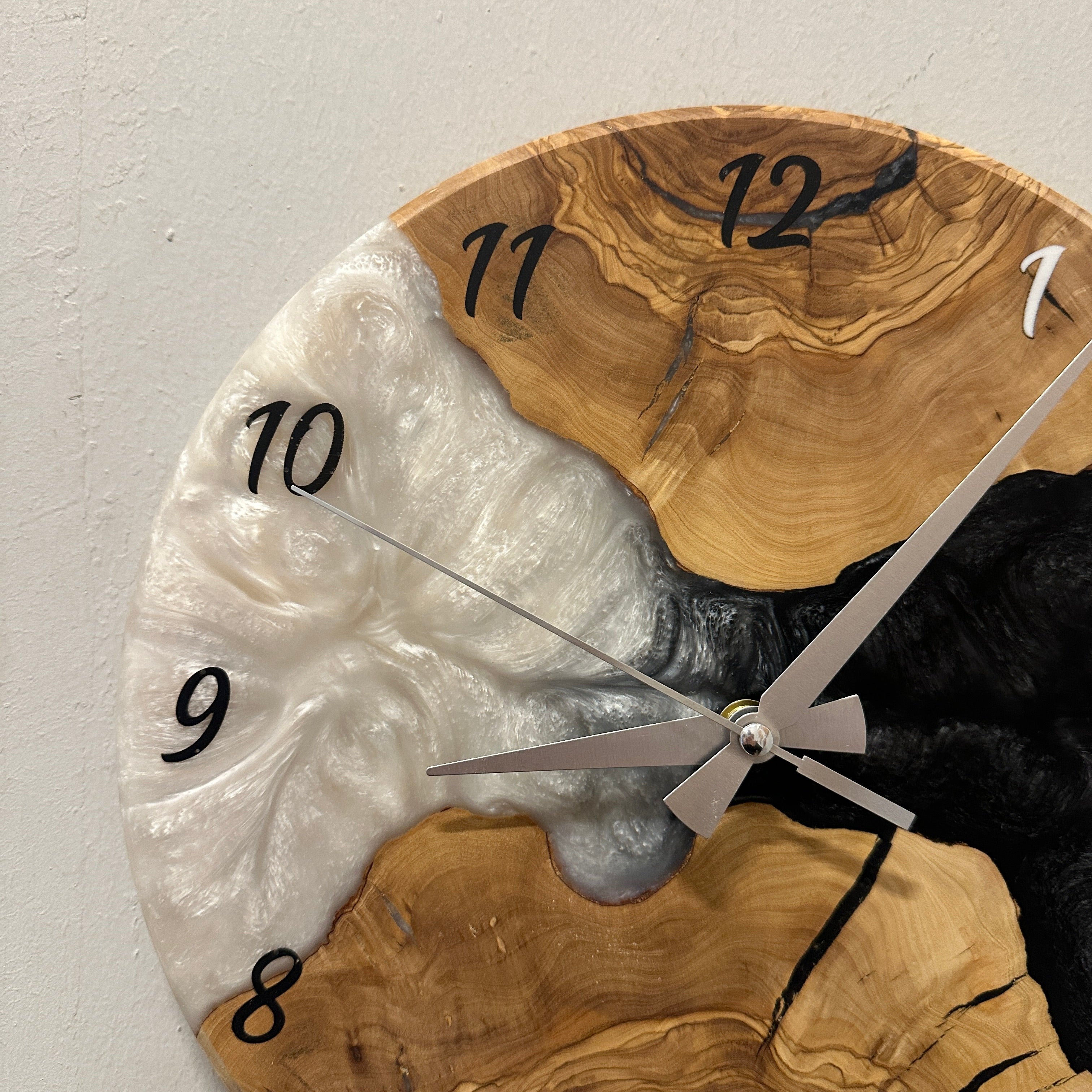 Olive Wood Wall Clock - Live Edge with Clear Resin Detail, Home Decor