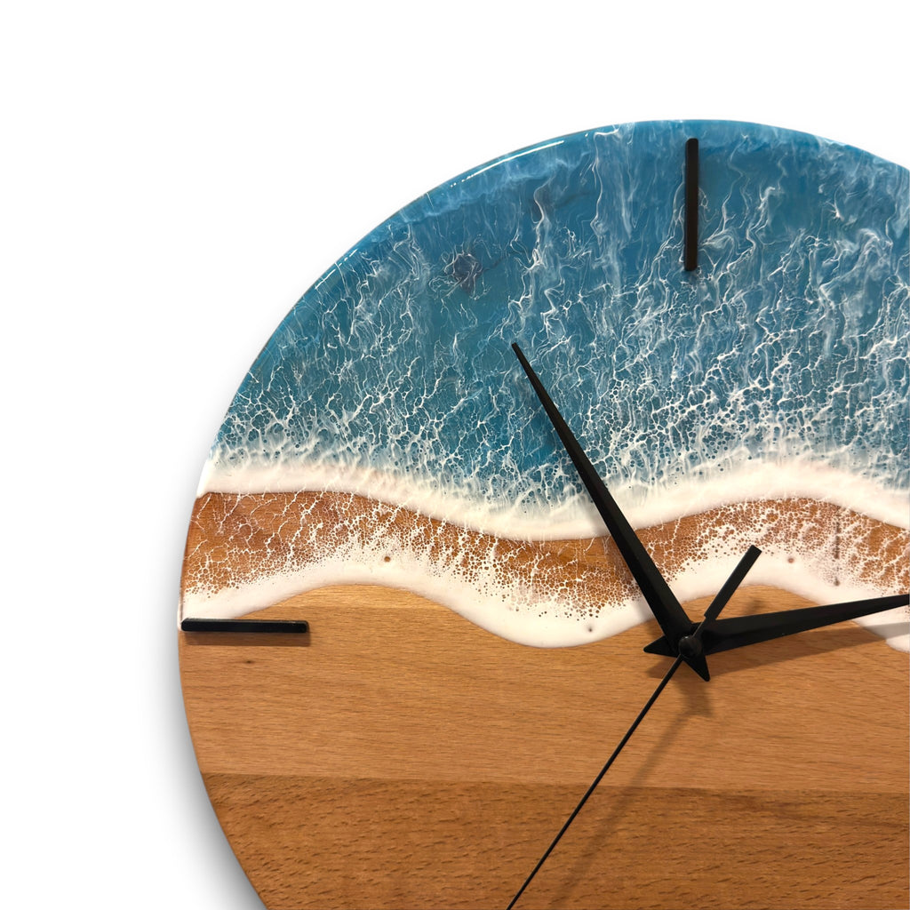 Handmade Ocean Wave Resin Wall Clock – Premium Wooden Epoxy Clock – Perfect Housewarming Gift
