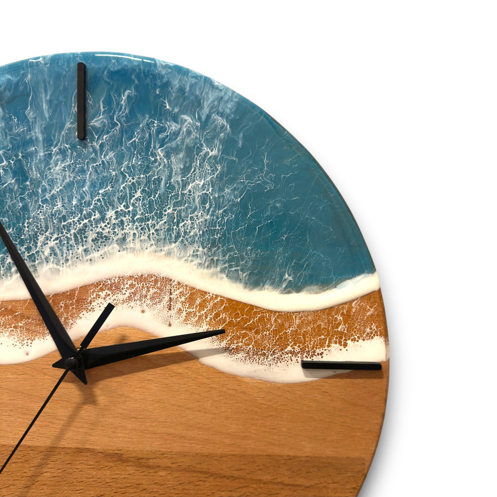 Handmade Ocean Wave Resin Wall Clock – Premium Wooden Epoxy Clock – Perfect Housewarming Gift