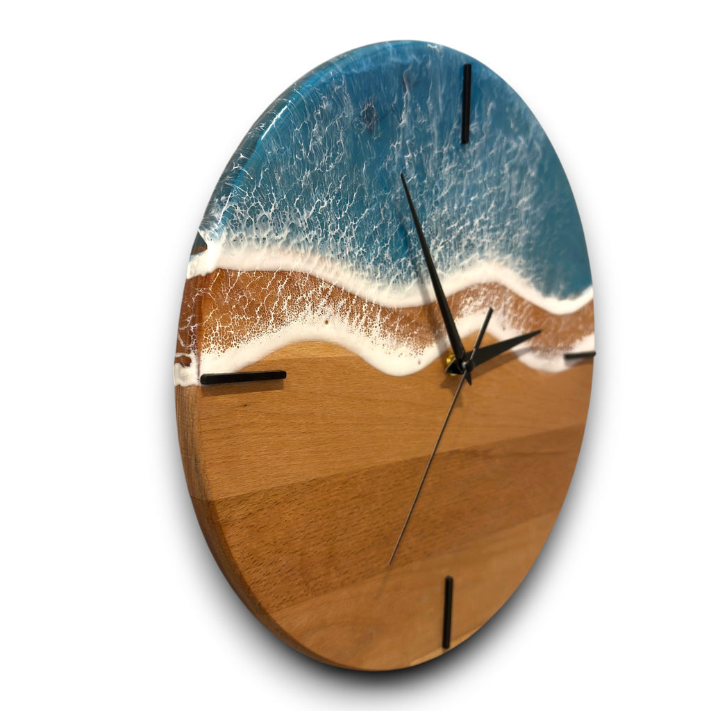 Handmade Ocean Wave Resin Wall Clock – Premium Wooden Epoxy Clock – Perfect Housewarming Gift