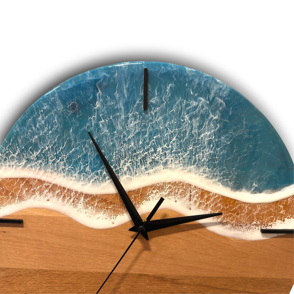 Handmade Ocean Wave Resin Wall Clock – Premium Wooden Epoxy Clock – Perfect Housewarming Gift