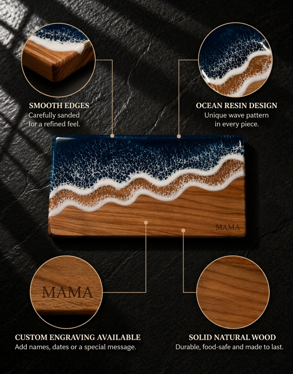Handmade Charcuterie Serving Board, Ocean Resin Cheese Board, Epoxy Wood Kitchen Decor