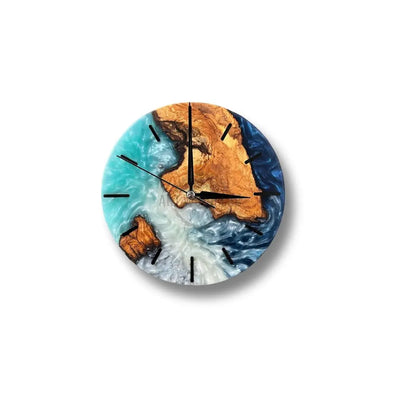 Turquoise white toning Olive Wood Wall Clock - Art Wood Lab