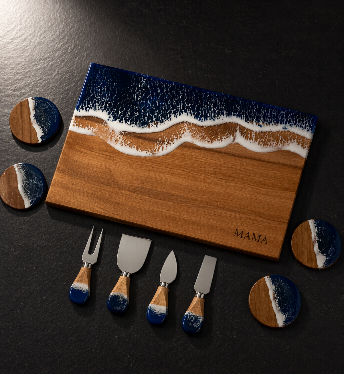 Handmade Charcuterie Serving Board, Ocean Resin Cheese Board, Epoxy Wood Kitchen Decor