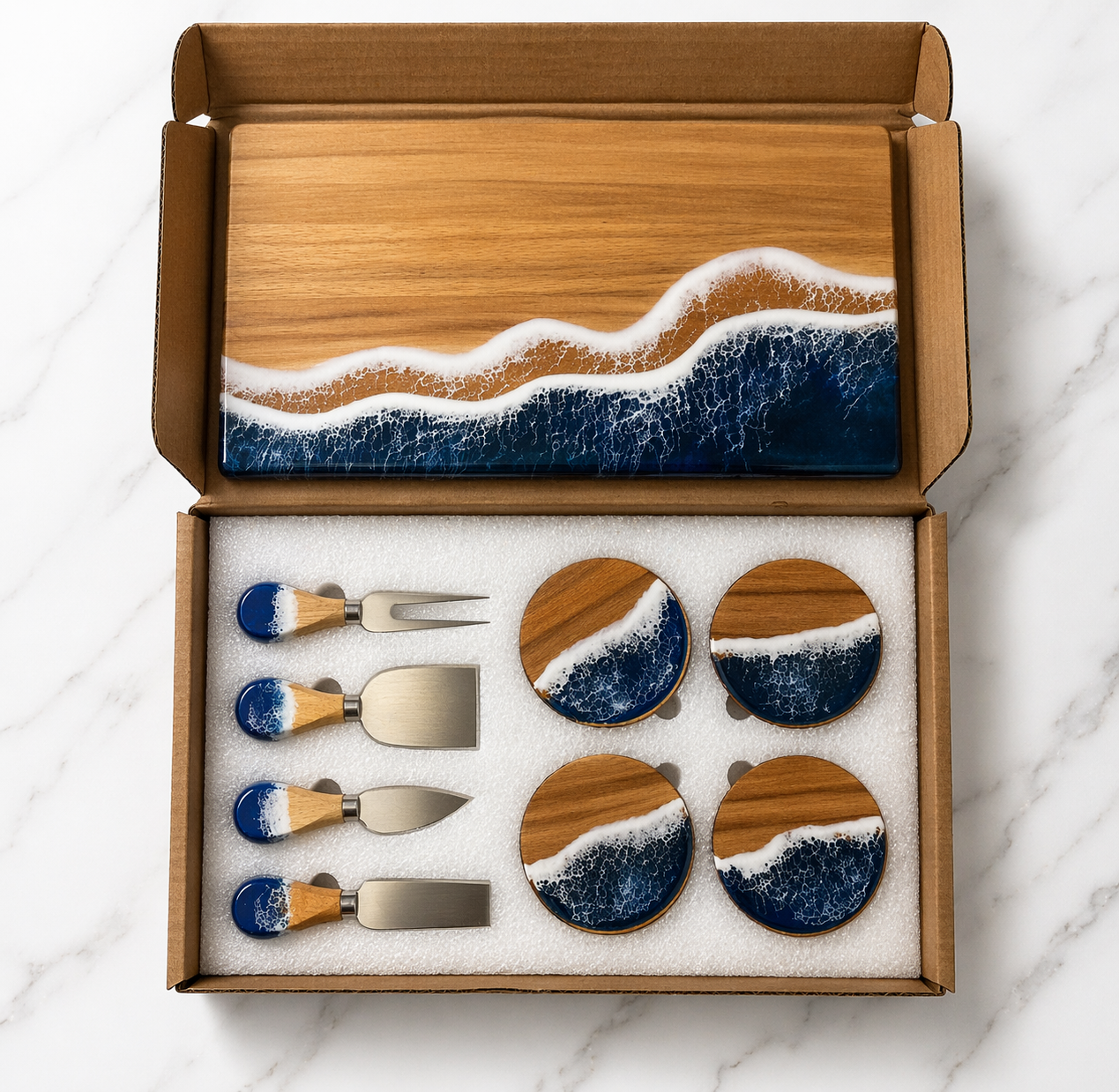 Handmade Charcuterie Serving Board, Ocean Resin Cheese Board, Epoxy Wood Kitchen Decor