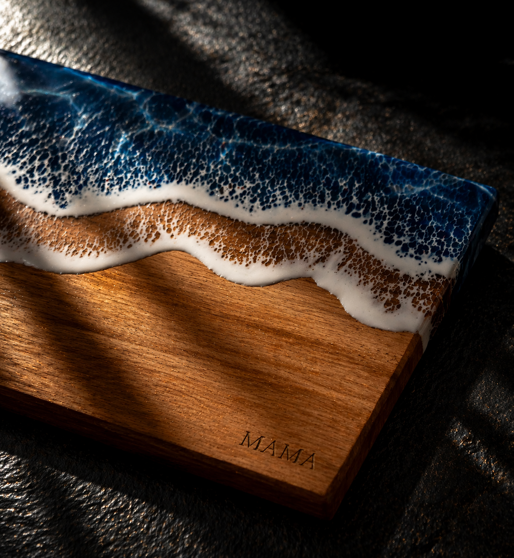 Handmade Charcuterie Serving Board, Ocean Resin Cheese Board, Epoxy Wood Kitchen Decor