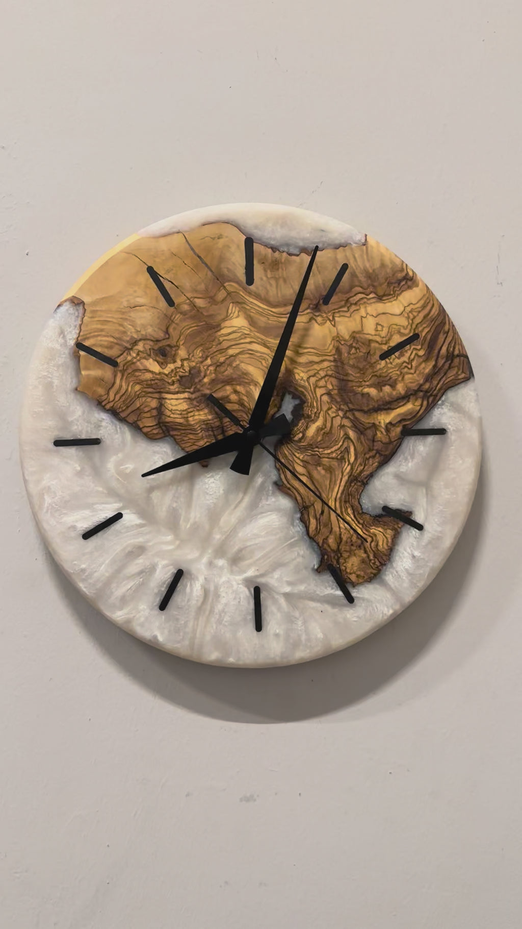 Olive Wood Wall Clock, Resin Art and Live Edge, Home Decor
