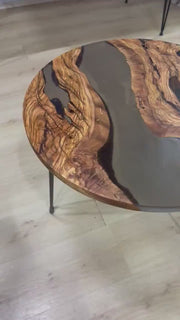 Black Epoxy & Olive Slab Wood Coffee Side Table, Industrial Design Office Table, Personalized Home Gift, Living Room Decor