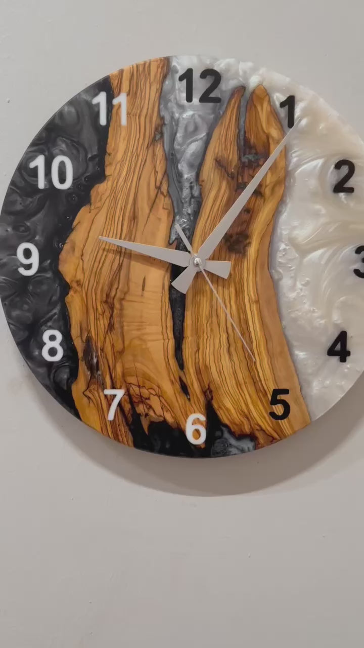 Live Edge Rustic Olive Wood Wall Clock, Olive Wood Wall Clock - Custom Made Resin , Home gift, New Home Gift