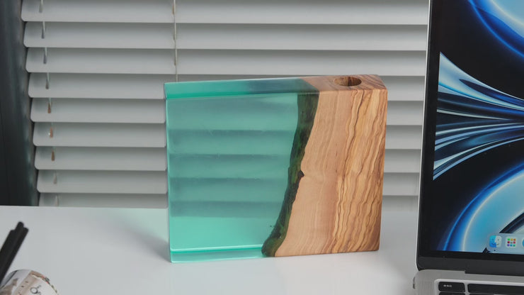 Epoxy Reed Diffuser Square, Handmade Wood Resin Diffuser with Black Reed Wood Sticks, Housewarming Gift, Luxury Home Decor, Christmas Gift