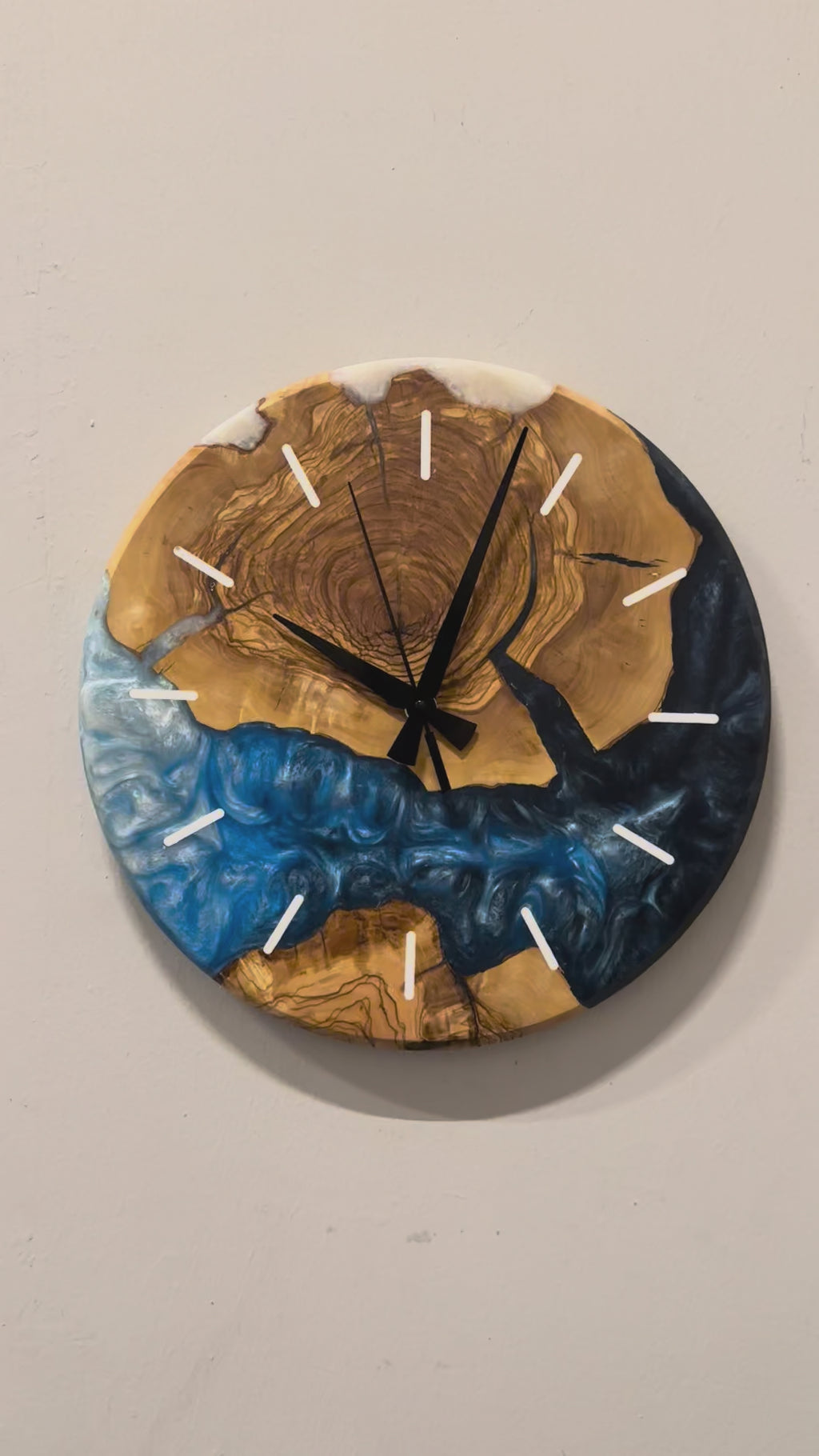 Custom Olive Wood and Resin Wall Clock, Live Edge Rustic Home Decor